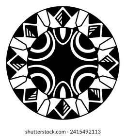 Polynesian sun face maori tattoo style.  Pattern aboriginal samoan. Black and white texture, isolated vector.