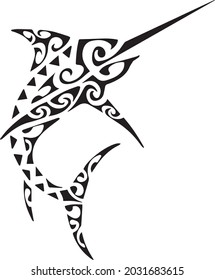 Polynesian swordfish tattoo tribal. Simple fish vector illustration.