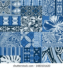 polynesian tapa cloth patchwork tribal  vector seamless pattern