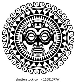 Polynesian tattoo design mask. Frightening masks in the Polynesian native ornament, isolated on white, vector illustration