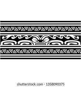 Polynesian tattoo design tribal border. Tribal design ethnic ornament maori band. Samoan Tattoo ribbon sleeve bracelet. Fabric seamless isolated hawaiian armband pattern on white background.