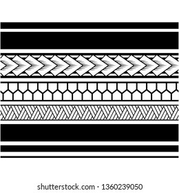 Polynesian tattoo design tribal border. Tribal design ethnic ornament maori band. Samoan Tattoo ribbon sleeve bracelet. Fabric seamless isolated hawaiian armband pattern on white background.