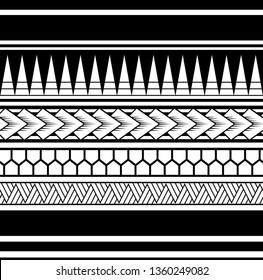 Polynesian tattoo design tribal border. Tribal design ethnic ornament maori band. Samoan Tattoo ribbon sleeve bracelet. Fabric seamless isolated hawaiian armband pattern on white background.