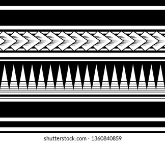 Polynesian tattoo design tribal border. Tribal design ethnic ornament maori band. Samoan Tattoo ribbon sleeve bracelet. Fabric seamless isolated hawaiian armband pattern on white background.