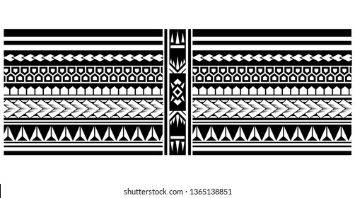 Polynesian tattoo design tribal border. Tribal design ethnic ornament maori band. Samoan Tattoo ribbon sleeve bracelet. Fabric seamless isolated hawaiian armband pattern on white background.
