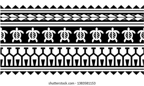 Polynesian tattoo design tribal border. Tribal design ethnic ornament maori band. Samoan Tattoo ribbon sleeve bracelet. Fabric seamless isolated hawaiian armband pattern on white background.