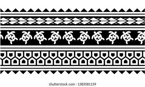 Polynesian tattoo design tribal border. Tribal design ethnic ornament maori band. Samoan Tattoo ribbon sleeve bracelet. Fabric seamless isolated hawaiian armband pattern on white background.