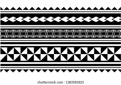 Polynesian tattoo design tribal border. Tribal design ethnic ornament maori band. Samoan Tattoo ribbon sleeve bracelet. Fabric seamless isolated hawaiian armband pattern on white background.