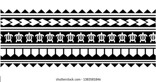 Polynesian tattoo design tribal border. Tribal design ethnic ornament maori band. Samoan Tattoo ribbon sleeve bracelet. Fabric seamless isolated hawaiian armband pattern on white background.