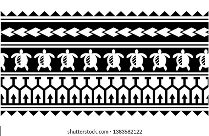 Polynesian tattoo design tribal border. Tribal design ethnic ornament maori band. Samoan Tattoo ribbon sleeve bracelet. Fabric seamless isolated hawaiian armband pattern on white background.