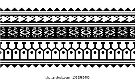 Polynesian tattoo design tribal border. Tribal design ethnic ornament maori band. Samoan Tattoo ribbon sleeve bracelet. Fabric seamless isolated hawaiian armband pattern on white background.
