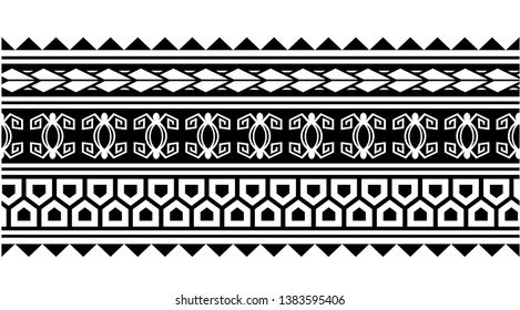 Polynesian tattoo design tribal border. Tribal design ethnic ornament maori band. Samoan Tattoo ribbon sleeve bracelet. Fabric seamless isolated hawaiian armband pattern on white background.