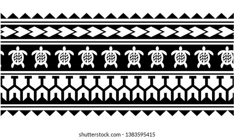 Polynesian tattoo design tribal border. Tribal design ethnic ornament maori band. Samoan Tattoo ribbon sleeve bracelet. Fabric seamless isolated hawaiian armband pattern on white background.