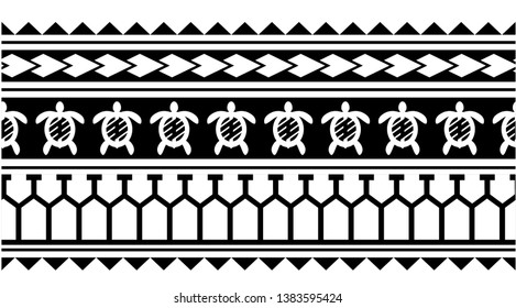 Polynesian tattoo design tribal border. Tribal design ethnic ornament maori band. Samoan Tattoo ribbon sleeve bracelet. Fabric seamless isolated hawaiian armband pattern on white background.