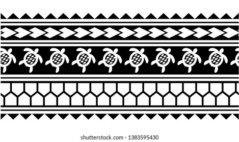 Polynesian tattoo design tribal border. Tribal design ethnic ornament maori band. Samoan Tattoo ribbon sleeve bracelet. Fabric seamless isolated hawaiian armband pattern on white background.