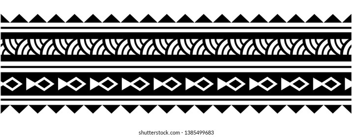 Polynesian tattoo design tribal border. Tribal design ethnic ornament maori band. Samoan Tattoo ribbon sleeve bracelet. Fabric seamless isolated hawaiian armband pattern on white background.