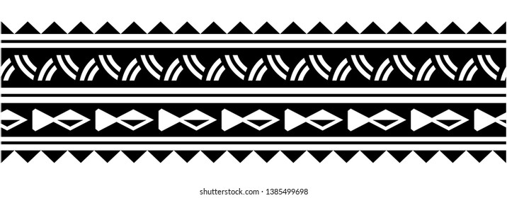 Polynesian tattoo design tribal border. Tribal design ethnic ornament maori band. Samoan Tattoo ribbon sleeve bracelet. Fabric seamless isolated hawaiian armband pattern on white background.