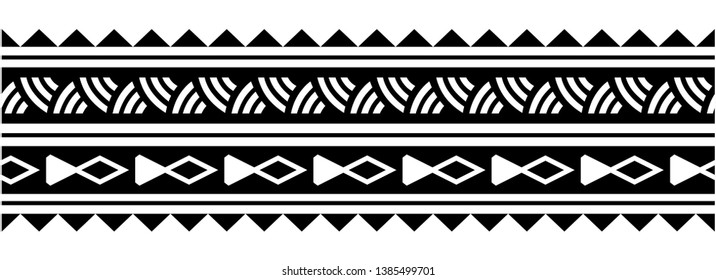 Polynesian tattoo design tribal border. Tribal design ethnic ornament maori band. Samoan Tattoo ribbon sleeve bracelet. Fabric seamless isolated hawaiian armband pattern on white background.