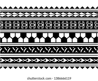 Polynesian tattoo design tribal border. Tribal design ethnic ornament maori band. Samoan Tattoo ribbon sleeve bracelet. Fabric seamless isolated hawaiian armband pattern on white background.