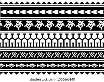 Polynesian tattoo design tribal border. Tribal design ethnic ornament maori band. Samoan Tattoo ribbon sleeve bracelet. Fabric seamless isolated hawaiian armband pattern on white background.