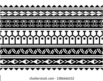 Polynesian tattoo design tribal border. Tribal design ethnic ornament maori band. Samoan Tattoo ribbon sleeve bracelet. Fabric seamless isolated hawaiian armband pattern on white background.