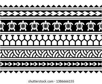 Polynesian tattoo design tribal border. Tribal design ethnic ornament maori band. Samoan Tattoo ribbon sleeve bracelet. Fabric seamless isolated hawaiian armband pattern on white background.