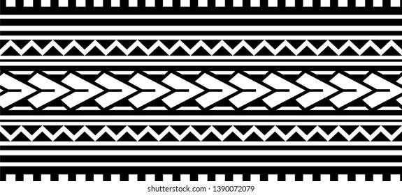 Polynesian tattoo design tribal border. Tribal design ethnic ornament maori band. Samoan Tattoo ribbon sleeve bracelet. Fabric seamless isolated hawaiian armband pattern on white background.