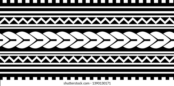 Polynesian tattoo design tribal border. Tribal design ethnic ornament maori band. Samoan Tattoo ribbon sleeve bracelet. Fabric seamless isolated hawaiian armband pattern on white background.