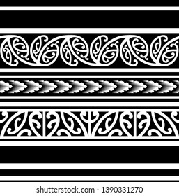 Polynesian tattoo design tribal border. Tribal design ethnic ornament maori band. Samoan Tattoo ribbon sleeve bracelet. Fabric seamless isolated hawaiian armband pattern on white background.