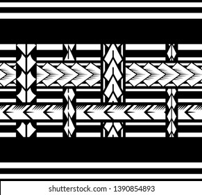 Polynesian tattoo design tribal border. Tribal design ethnic ornament maori band. Samoan Tattoo ribbon sleeve bracelet. Fabric seamless isolated hawaiian armband pattern on white background.