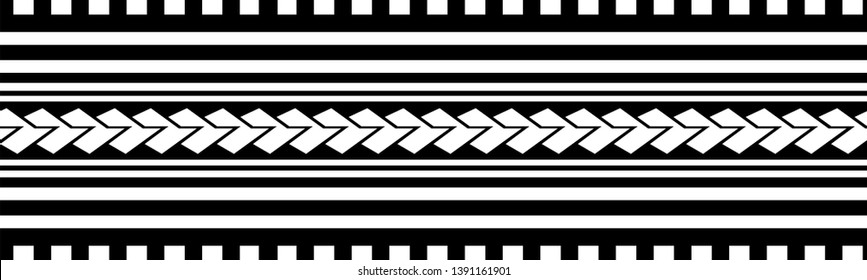 Polynesian tattoo design tribal border. Tribal design ethnic ornament maori band. Samoan Tattoo ribbon sleeve bracelet. Fabric seamless isolated hawaiian armband pattern on white background.