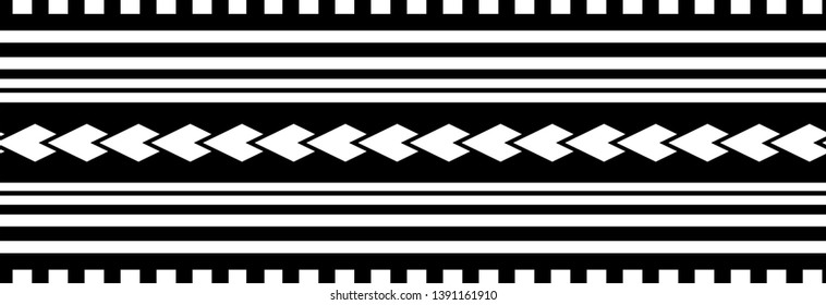 Polynesian tattoo design tribal border. Tribal design ethnic ornament maori band. Samoan Tattoo ribbon sleeve bracelet. Fabric seamless isolated hawaiian armband pattern on white background.