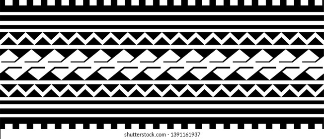 Polynesian tattoo design tribal border. Tribal design ethnic ornament maori band. Samoan Tattoo ribbon sleeve bracelet. Fabric seamless isolated hawaiian armband pattern on white background.