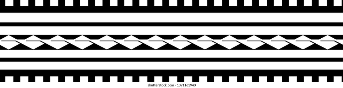 Polynesian tattoo design tribal border. Tribal design ethnic ornament maori band. Samoan Tattoo ribbon sleeve bracelet. Fabric seamless isolated hawaiian armband pattern on white background.