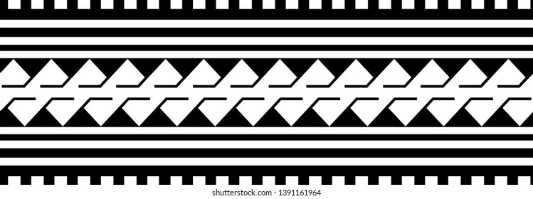 Polynesian tattoo design tribal border. Tribal design ethnic ornament maori band. Samoan Tattoo ribbon sleeve bracelet. Fabric seamless isolated hawaiian armband pattern on white background.