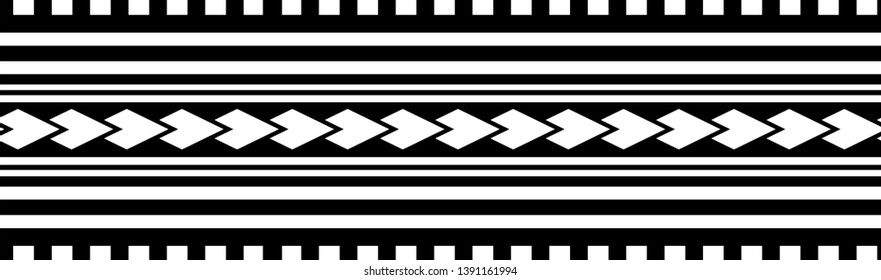 Polynesian tattoo design tribal border. Tribal design ethnic ornament maori band. Samoan Tattoo ribbon sleeve bracelet. Fabric seamless isolated hawaiian armband pattern on white background.