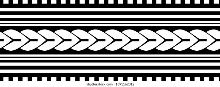 Polynesian tattoo design tribal border. Tribal design ethnic ornament maori band. Samoan Tattoo ribbon sleeve bracelet. Fabric seamless isolated hawaiian armband pattern on white background.