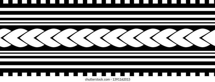 Polynesian tattoo design tribal border. Tribal design ethnic ornament maori band. Samoan Tattoo ribbon sleeve bracelet. Fabric seamless isolated hawaiian armband pattern on white background.