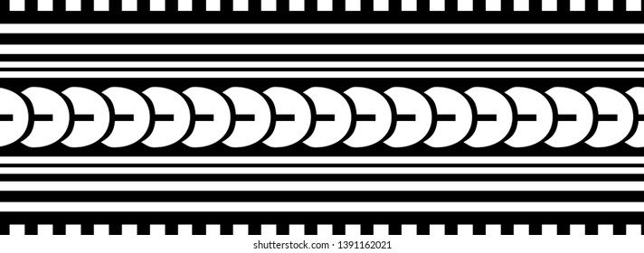Polynesian tattoo design tribal border. Tribal design ethnic ornament maori band. Samoan Tattoo ribbon sleeve bracelet. Fabric seamless isolated hawaiian armband pattern on white background.