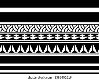 Polynesian tattoo design tribal border. Tribal design ethnic ornament maori band. Samoan Tattoo ribbon sleeve bracelet. Fabric seamless isolated hawaiian armband pattern on white background.