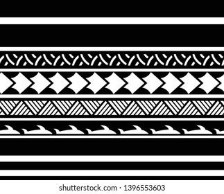 Polynesian tattoo design tribal border. Tribal design ethnic ornament maori band. Samoan Tattoo ribbon sleeve bracelet. Fabric seamless isolated hawaiian armband pattern on white background.