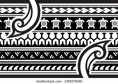 Polynesian tattoo design tribal border. Tribal design ethnic ornament maori band. Samoan Tattoo ribbon sleeve bracelet. Fabric seamless isolated hawaiian armband pattern on white background.