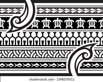 Polynesian tattoo design tribal border. Tribal design ethnic ornament maori band. Samoan Tattoo ribbon sleeve bracelet. Fabric seamless isolated hawaiian armband pattern on white background.