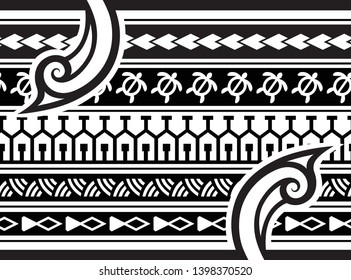 Polynesian tattoo design tribal border. Tribal design ethnic ornament maori band. Samoan Tattoo ribbon sleeve bracelet. Fabric seamless isolated hawaiian armband pattern on white background.