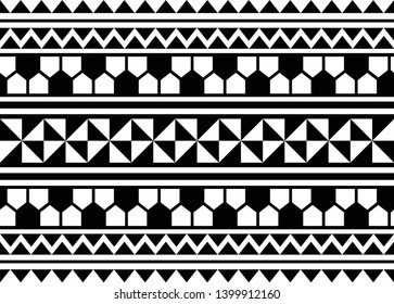 Polynesian tattoo design tribal border. Tribal design ethnic ornament maori band. Samoan Tattoo ribbon sleeve bracelet. Fabric seamless isolated hawaiian armband pattern on white background.