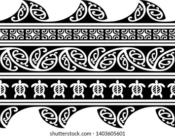 Polynesian tattoo design tribal border. Tribal design ethnic ornament maori band. Samoan Tattoo ribbon sleeve bracelet. Fabric seamless isolated hawaiian armband pattern on white background.