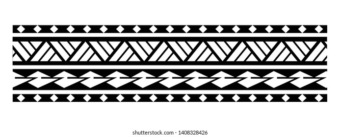 Polynesian tattoo design tribal border. Tribal design ethnic ornament maori band. Samoan Tattoo ribbon sleeve bracelet. Fabric seamless isolated hawaiian armband pattern on white background.