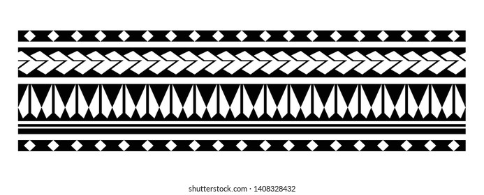 Polynesian tattoo design tribal border. Tribal design ethnic ornament maori band. Samoan Tattoo ribbon sleeve bracelet. Fabric seamless isolated hawaiian armband pattern on white background.