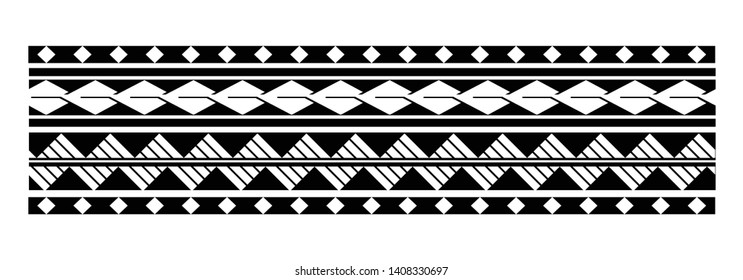 Polynesian tattoo design tribal border. Tribal design ethnic ornament maori band. Samoan Tattoo ribbon sleeve bracelet. Fabric seamless isolated hawaiian armband pattern on white background.