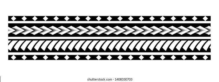 Polynesian tattoo design tribal border. Tribal design ethnic ornament maori band. Samoan Tattoo ribbon sleeve bracelet. Fabric seamless isolated hawaiian armband pattern on white background.